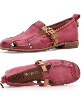 A.S.98 Pink Zoie Cutout Flats Fisherman Sandals Size 38 8 Pink Leather NEW